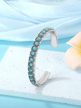 Vintage Turquoise Cuff Bracelet for Women, Synthetic Turquoise Cuff Bangle